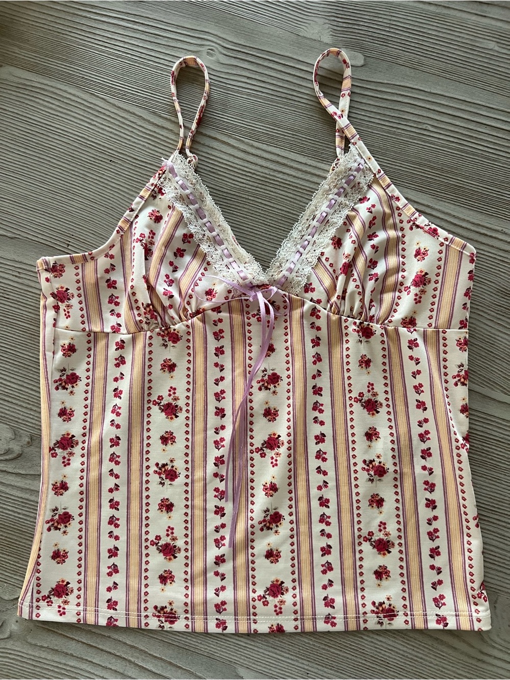 Kimchi Blue Pink & Cream Floral Stripe Lace-Trim Cami